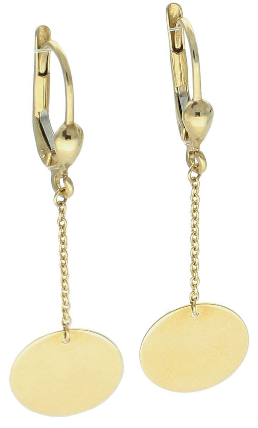 Złote kolczyki damskie wiszące kółka na łańcuszkach próba 333.jpg